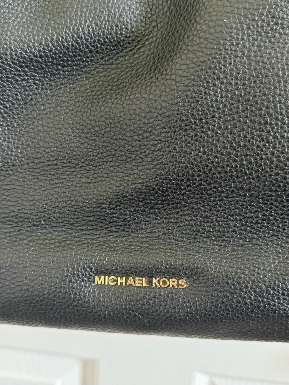 Michael Kors Black Pebbled Leather Shoulder Tote with Gold Hardware